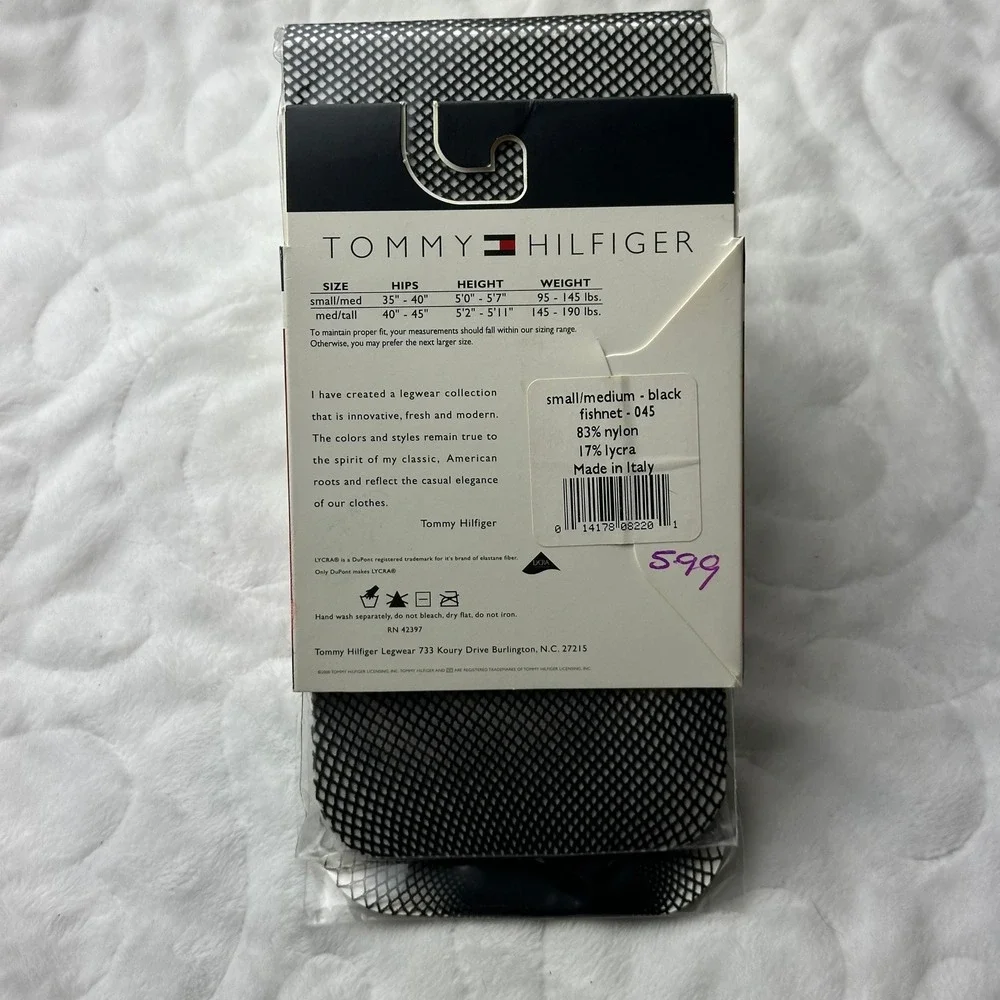 Tommy Hilfiger Black Fishnet Tights S/M Made in Italy New‎ Sealed Hosiery
